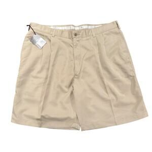 NWT Savane Luxury Mens Khaki Pleated Shorts Tan Dress Classic Chino Golf Size 40